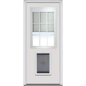 36 in. x 80 in. Internal Mini Blinds w/ Muntins 1/2 Lite Primed Builder's Choice Steel Prehung Front Door w/ Pet Door