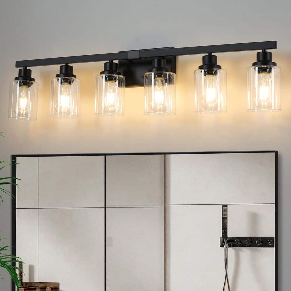 36.8 in. 6-Light Black Modern Bathroom Vanity Light with Clear Glass Shade price history on PriceWatchPro