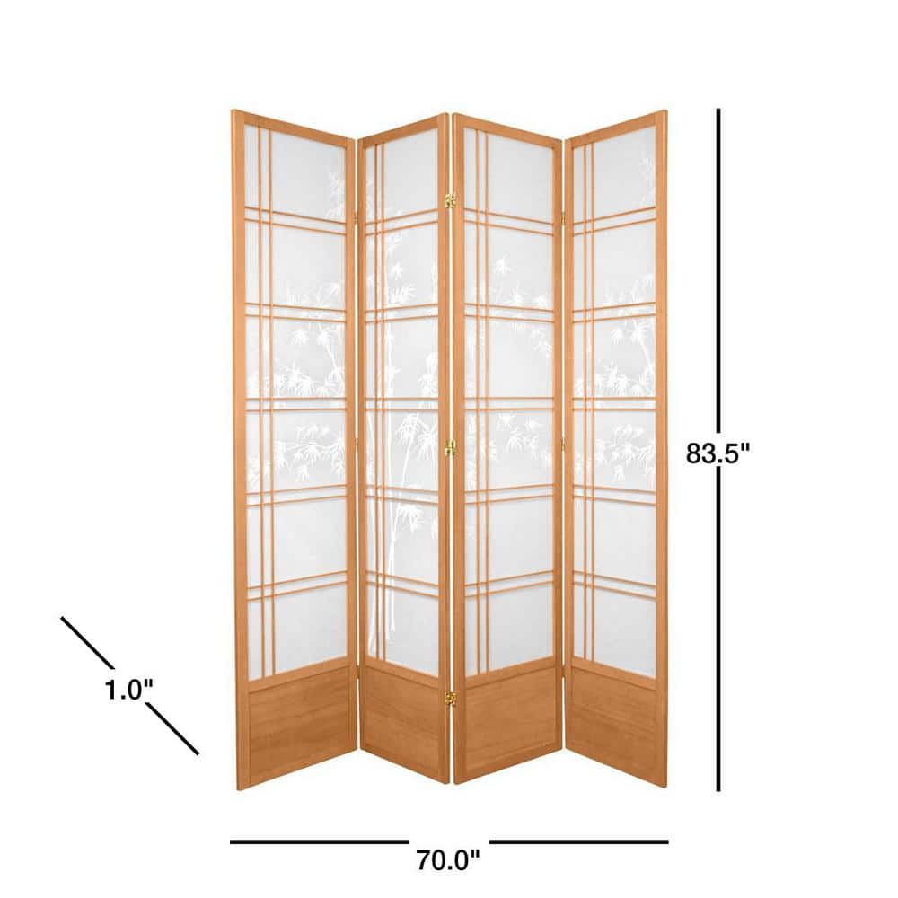 Natural Bamboo Shoji Screen Room Divider with Off-White Panels