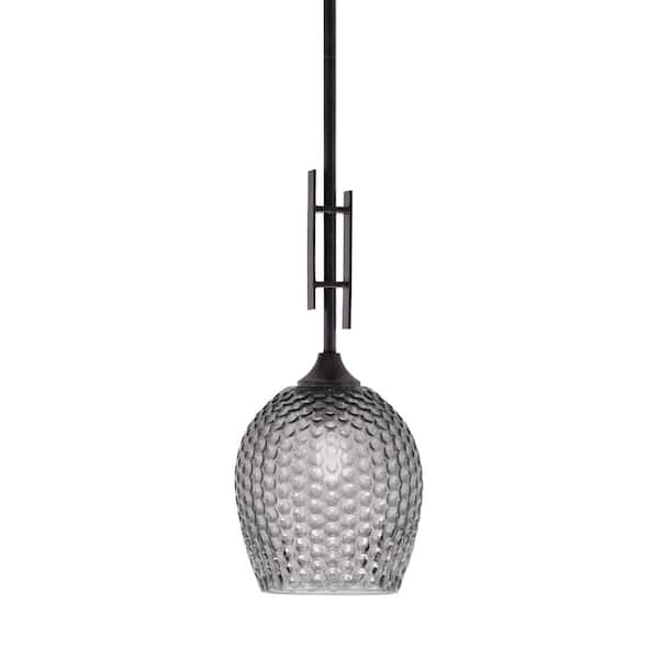 Unbranded Ontario 60-Watt, 1-Light Dark Granite Stem Hung Mini Pendant Light with Smoke Textured Glass Shade and No Bulb Included