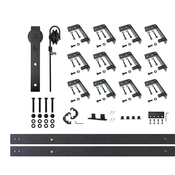 HOMACER 16 ft./192 in. Black Rustic Ceiling Mount Non-Bypass Sliding Barn Door Track and Hardware Kit for Single Door