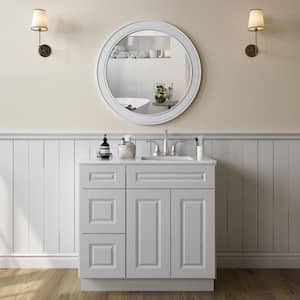 36 in. W x 21 in. D x 34.5 in. H in Dove White Plywood Shaker Stock Ready to Assemble Vanity Sink Base Kitchen Cabinet