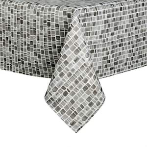 Caribbean Geometric 60 in. W x 84 in. L Grey and White Polyester Indoor/Outdoor Tablecloth