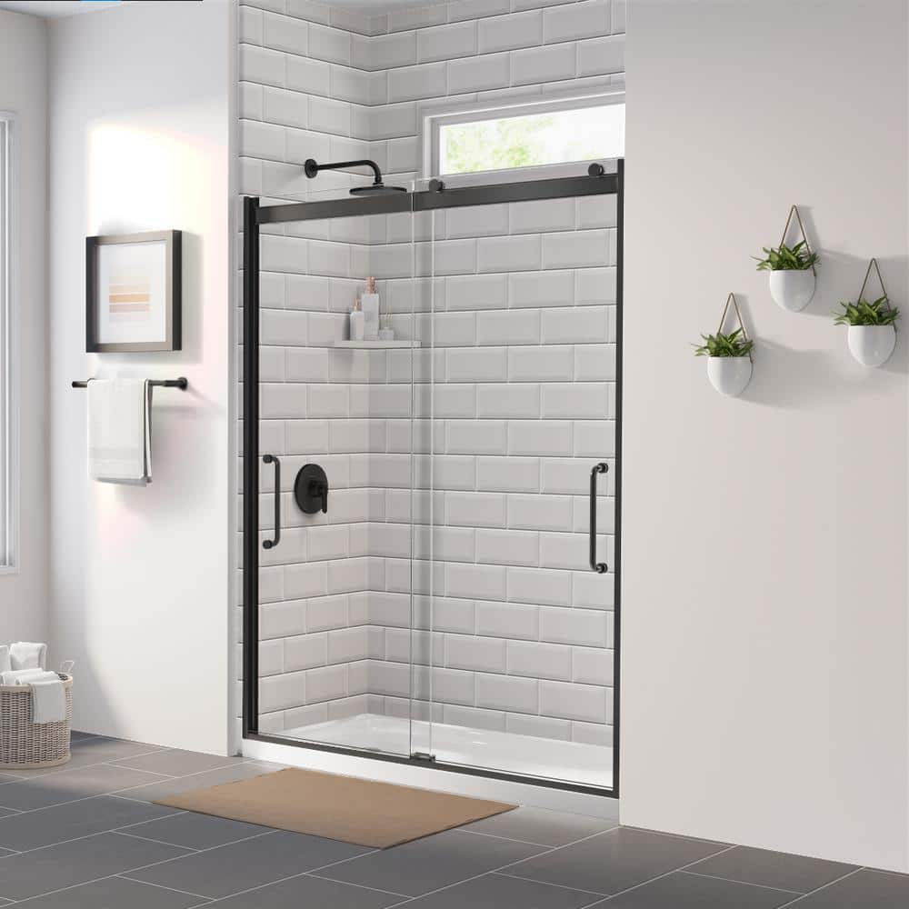 Basco Arelo Semi Frameless Sliding Shower Door 56 60 In W 76 In H Aquaglidexp Clear Glass 6860