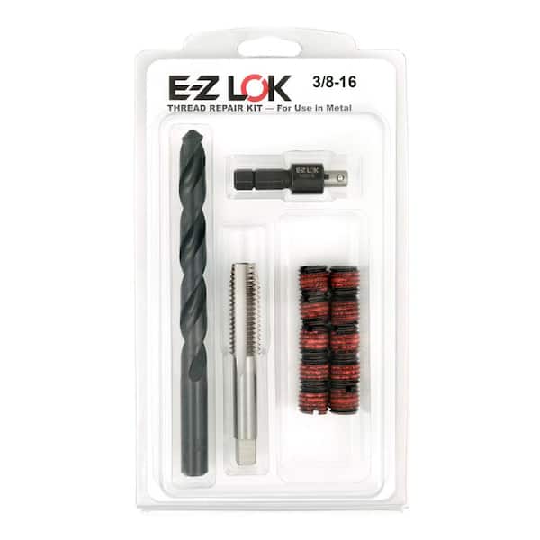E-Z LOK Repair Kit for Threads in Metal - 3/8-16 - 10 Self-Locking Steel Inserts With Drill, Tap, and Install Tool