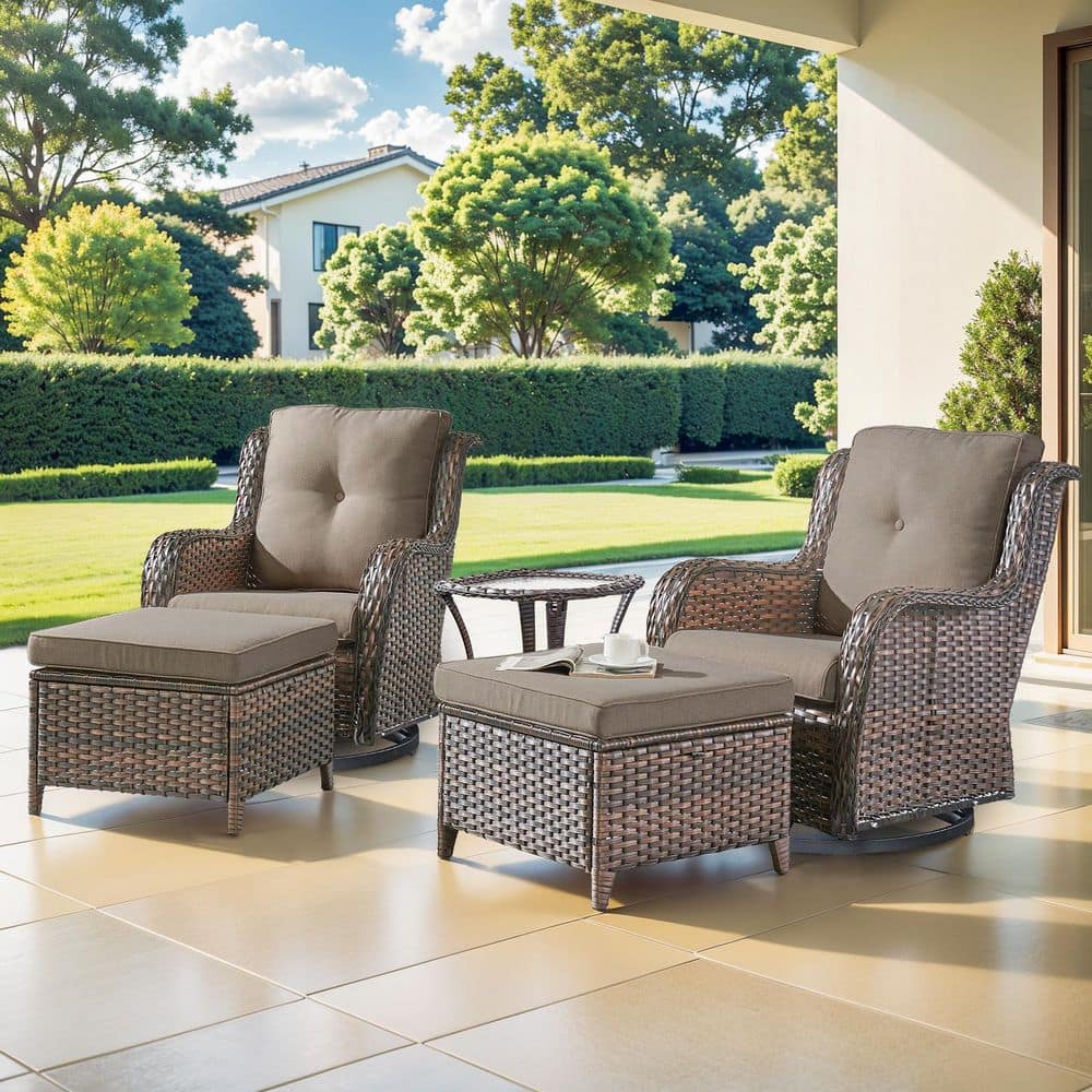 WellCane 5-Piece Brown Wicker Patio Conversation Set with Gray Cushions, Outdoor Swivel Chair With Ottomans for Porch price history on PriceWatchPro