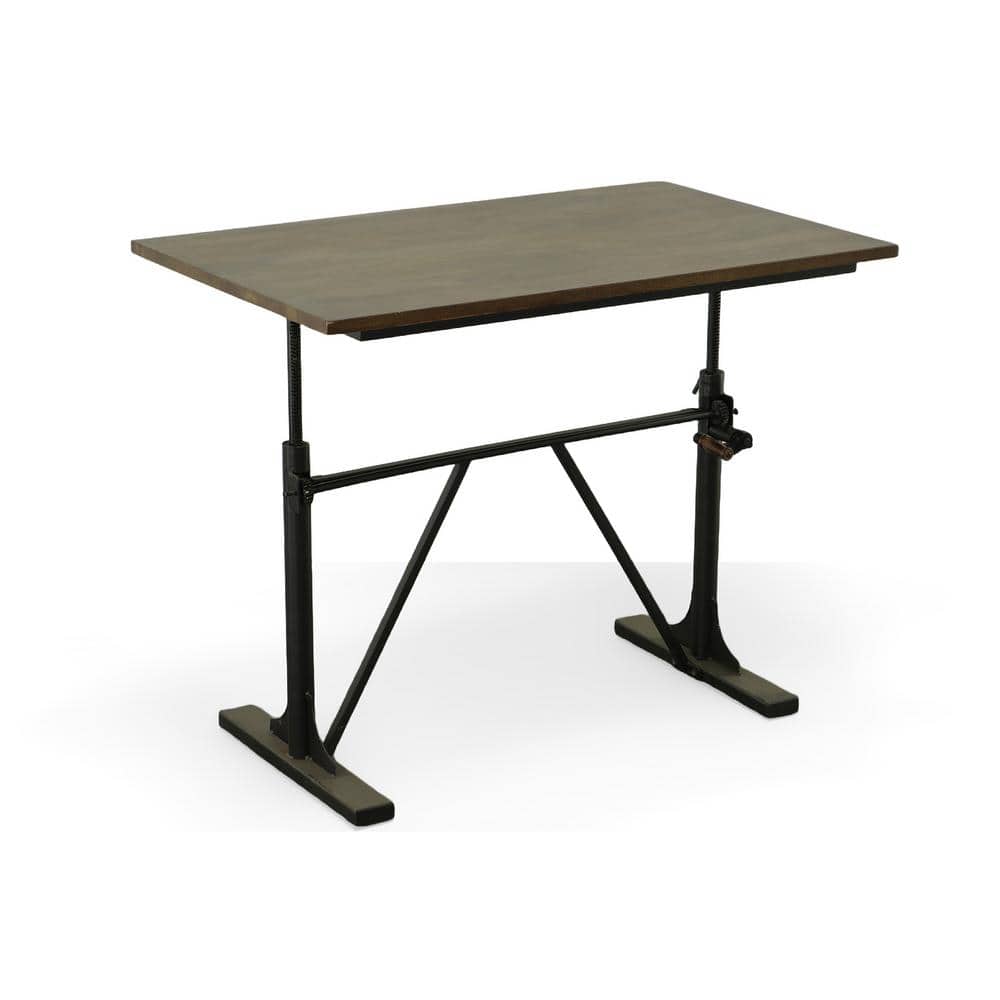Industrial Elm and Black Cast Iron Adjustable Desk