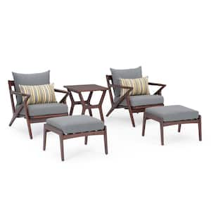 Vaughn 5-Piece Club Chair and Ottoman Wood Patio Conversation Set with Charcoal Gray Cushions