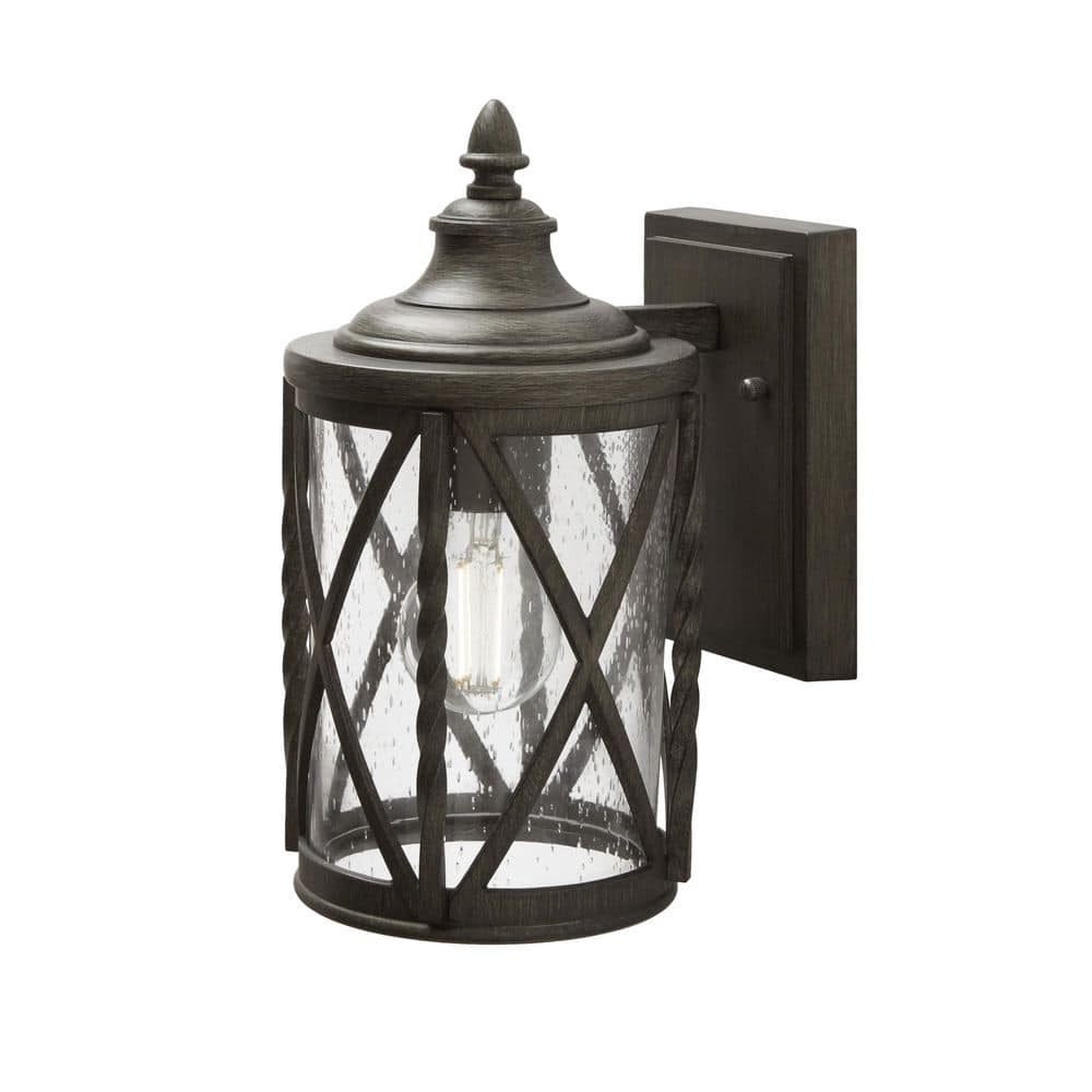 Home Decorators Collection Walcott Manor 11.5 in. 1-Light Antique Pewter Hardwired Outdoor Transitional Wall Lantern Sconce with Clear Seeded Glass -  1035HDCAPDI