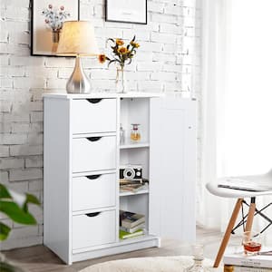 Kupchak White 32.3 in. H Free-Standing Wooden Storage Cabinet Storage Organizer with 1 Door and 4-Drawers