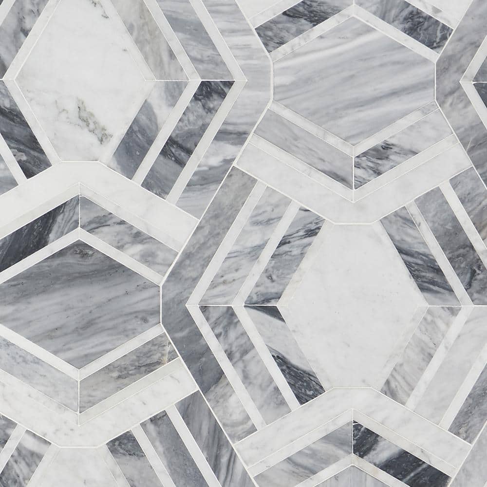 Gray and White Polished Marble Mosaic Wall Tile Sheet