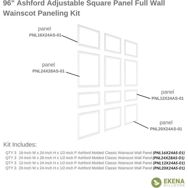 Ekena Millwork 94 1 2 In Adjustable To 120 Ashford Square Panel Full Wall Wainscot Paneling Kit Wpkufw014p096 - Wainscot Wall Panel Kits Ekena Millwork 94 1 2 In Adjustable To 120 Ashford Square Panel Full Wall Wainscot Paneling Kit Wpkufw014p096 - Wainscot Wall Panel Kits