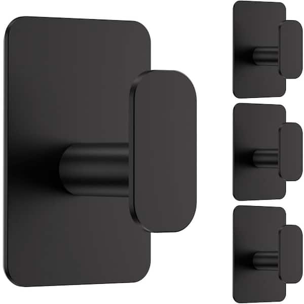 Adhesive Wall Hook Towel Holder in Black Finish, Heavy Duty Stainless Steel Bath Accessory for Bathroom, 4 Pack J-Hook