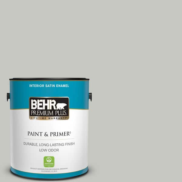 BEHR PREMIUM PLUS 1 gal. #PPF-29 Traditional Gray Satin Enamel Low Odor Interior Paint & Primer