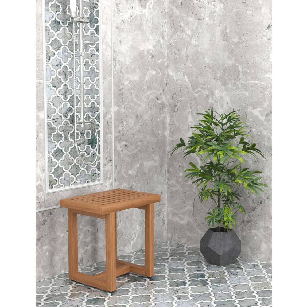 Teak Wood Spa Shower Bench with Grate Pattern