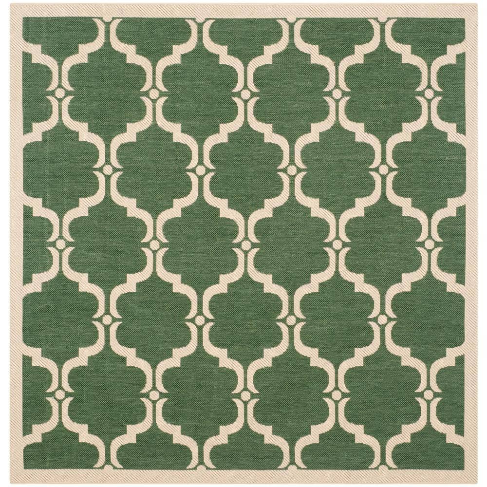 Courtyard Trellis 4' Square Dark Green/Beige Indoor/Outdoor Rug