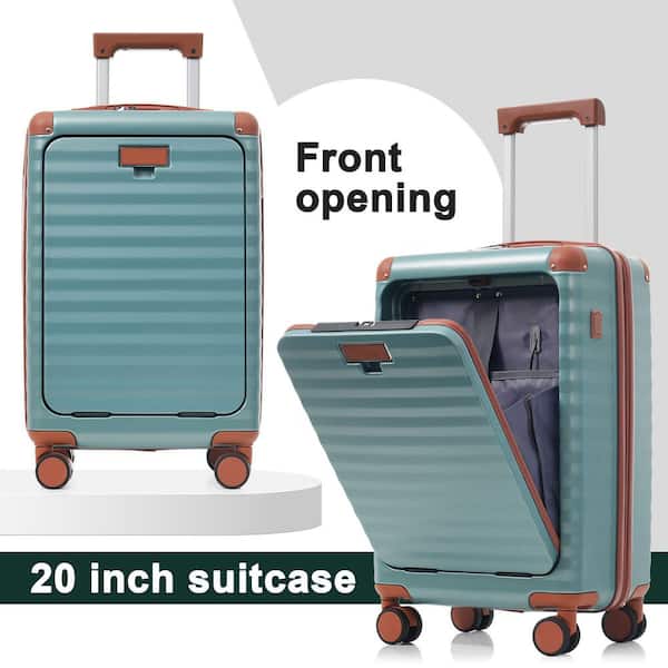5-Piece Antique blue green Hardside Luggage Set w/ Spinner Wheels TSA Lock USB PortCup Holder & Toiletry Bag