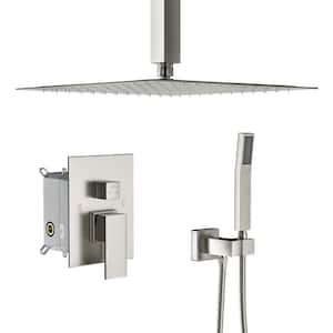 2-Spray Patterns with 1.8 GPM 12 in. Ceiling Mount Dual Shower Heads and Rain Mixer Shower Combo in Brushed Nickel