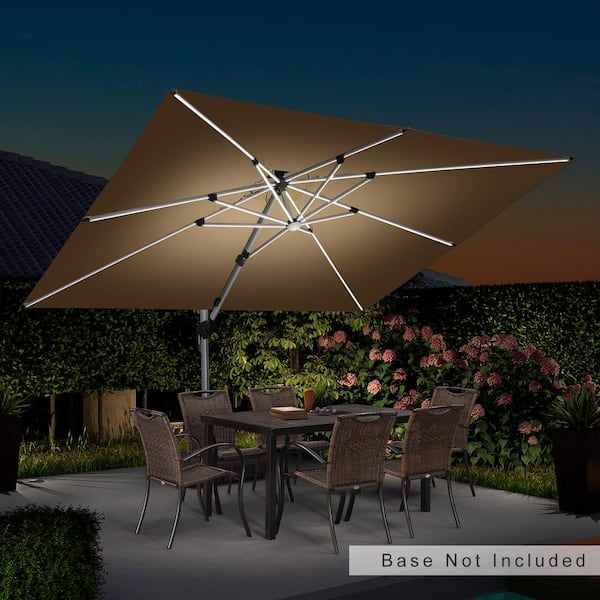 PURPLE LEAF 9 ft. x 12 ft. Solar Powered LED Patio Outdoor Rectangle Cantilever Umbrella Heavy-Duty Sun Umbrella in Beige