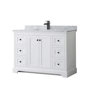 Avery 48 in. W x 22 in. D x 35 in. H Single Bath Vanity in White with White Carrara Marble Top