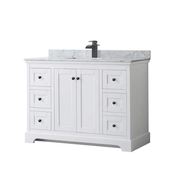 Wyndham Collection Avery 48 in. W x 22 in. D x 35 in. H Single Bath Vanity in White with White Carrara Marble Top