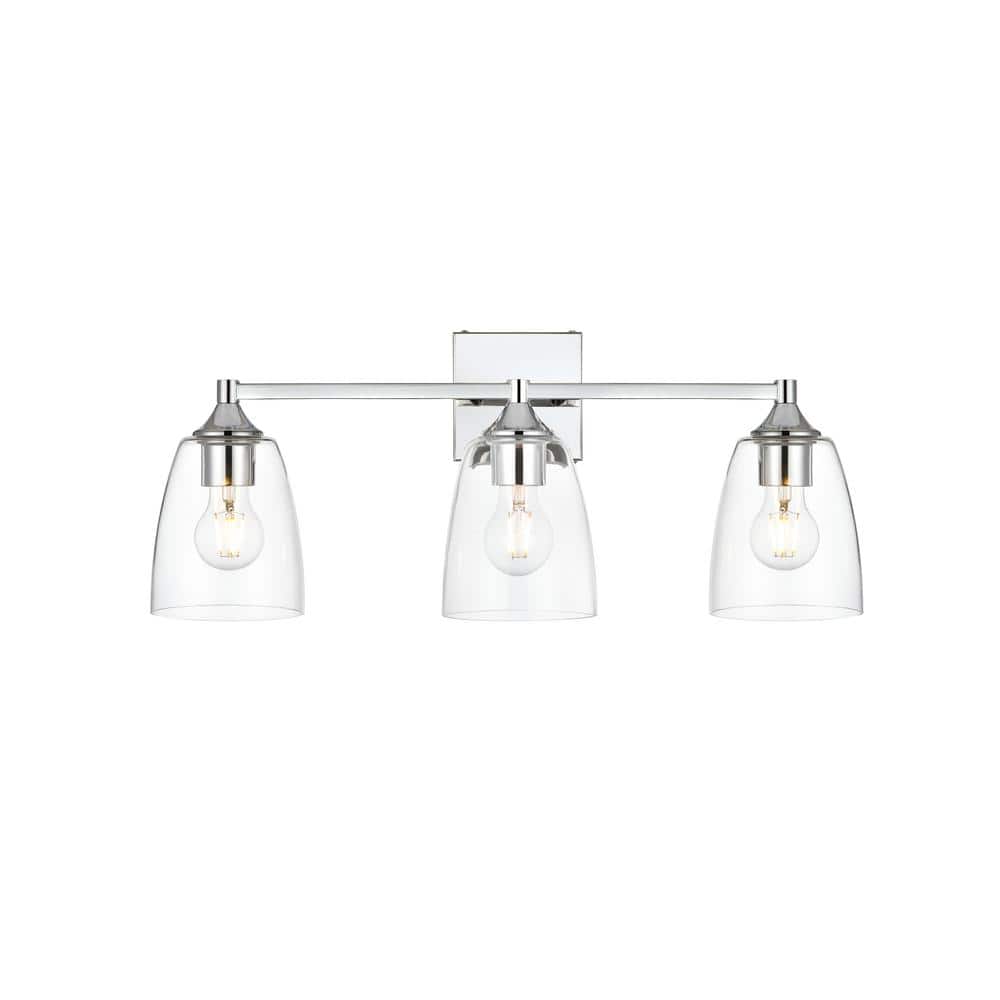 Simply Living 24 in. 3-Light Modern Chrome Vanity Light with Clear Bell Sha