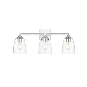 Simply Living 24 in. 3-Light Modern Chrome Vanity Light with Clear Bell Shade