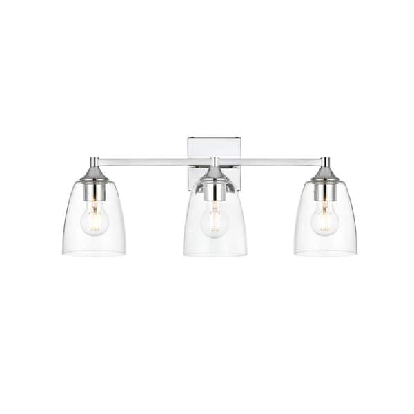 Simply Living 24 in. 3-Light Modern Chrome Vanity Light with Clear Bell ...