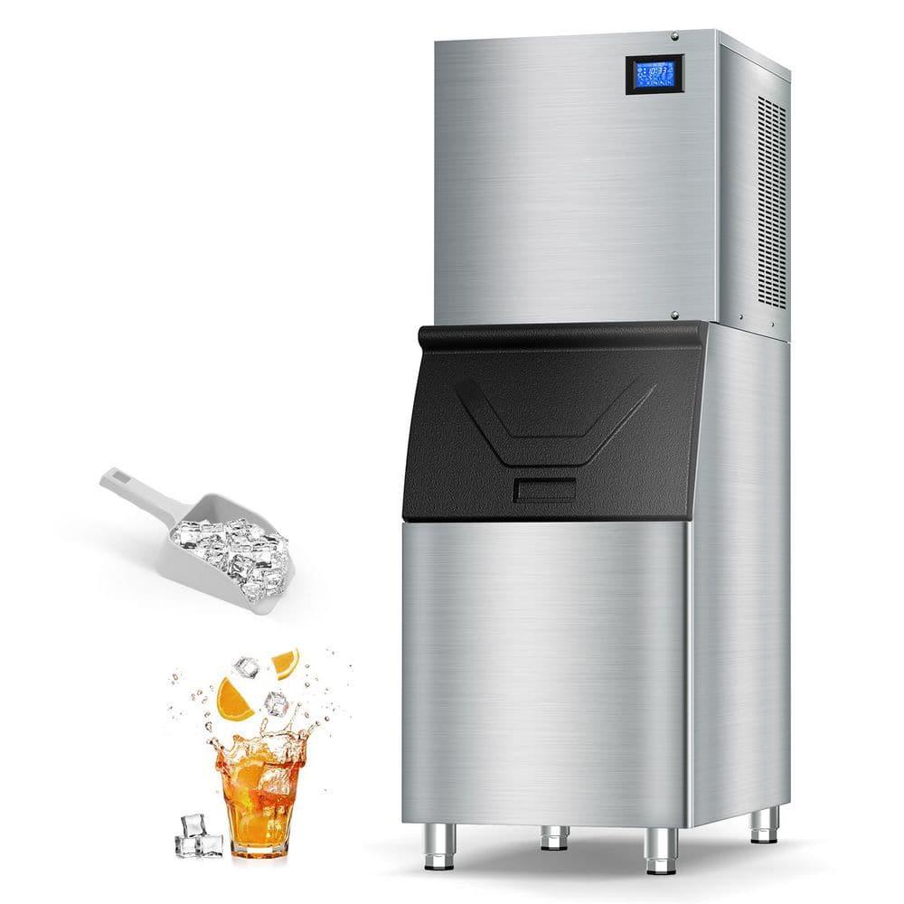 21.65 in. Commercial Ice Maker 500 lbs./24 H Freestanding Stainless Steel Ice Maker Full Size Cubes w/ 350 lbs. Storage