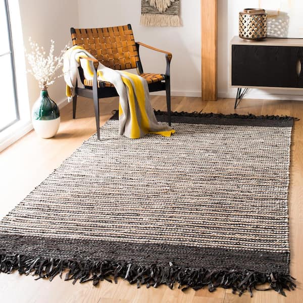 Vintage Leather Dark Brown/Multi 5 ft. x 8 ft. Striped Area Rug
