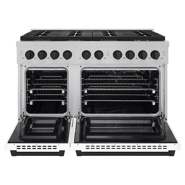 Autograph 48 in. 6.7 cu. ft. Gas Range with 8-Burner DuoPro Cooktop and Dual Ovens in Satin with White Matte and Black