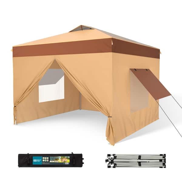 PHI VILLA 10 ft. x 10 ft. Beige Pop Up Tent with Removable Sidewalls