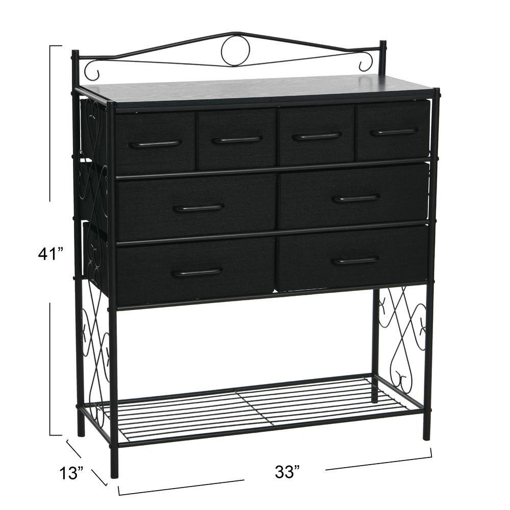 Black Oak Coastal Vertical Dresser with Metal Frame