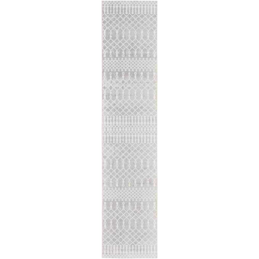Gray and Ivory Synthetic Trellis Runner Rug 2'2" x 8'