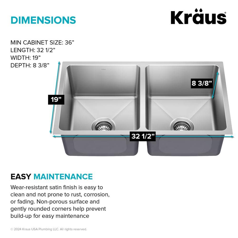 Fairlane 33-Inch Stainless Steel Double Bowl Undermount Kitchen Sink