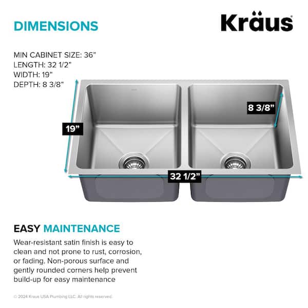 KRAUS Fairlane 33-Undermount Double Bowl 18-Gauge Stainless Steel
