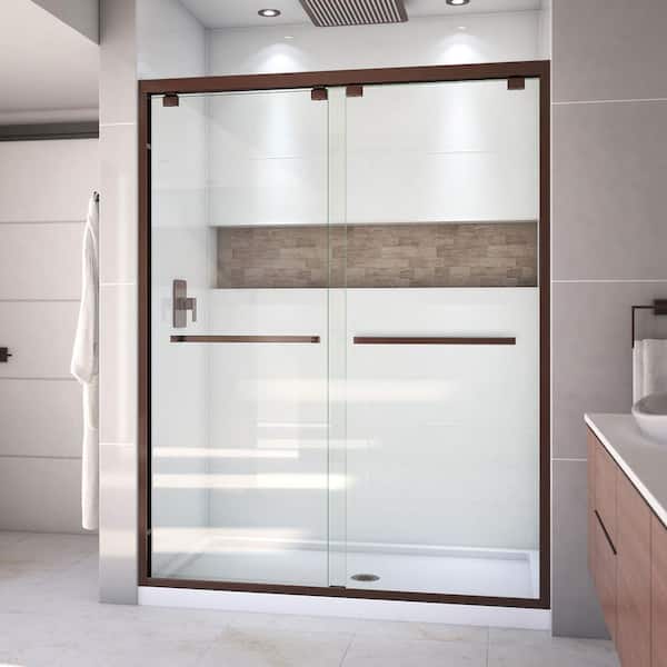 DreamLine Encore 32 in. D x 60 in. W x 78.75 in. H Semi-Frameless Sliding Shower Door in Oil Rubbed Bronze with White Base