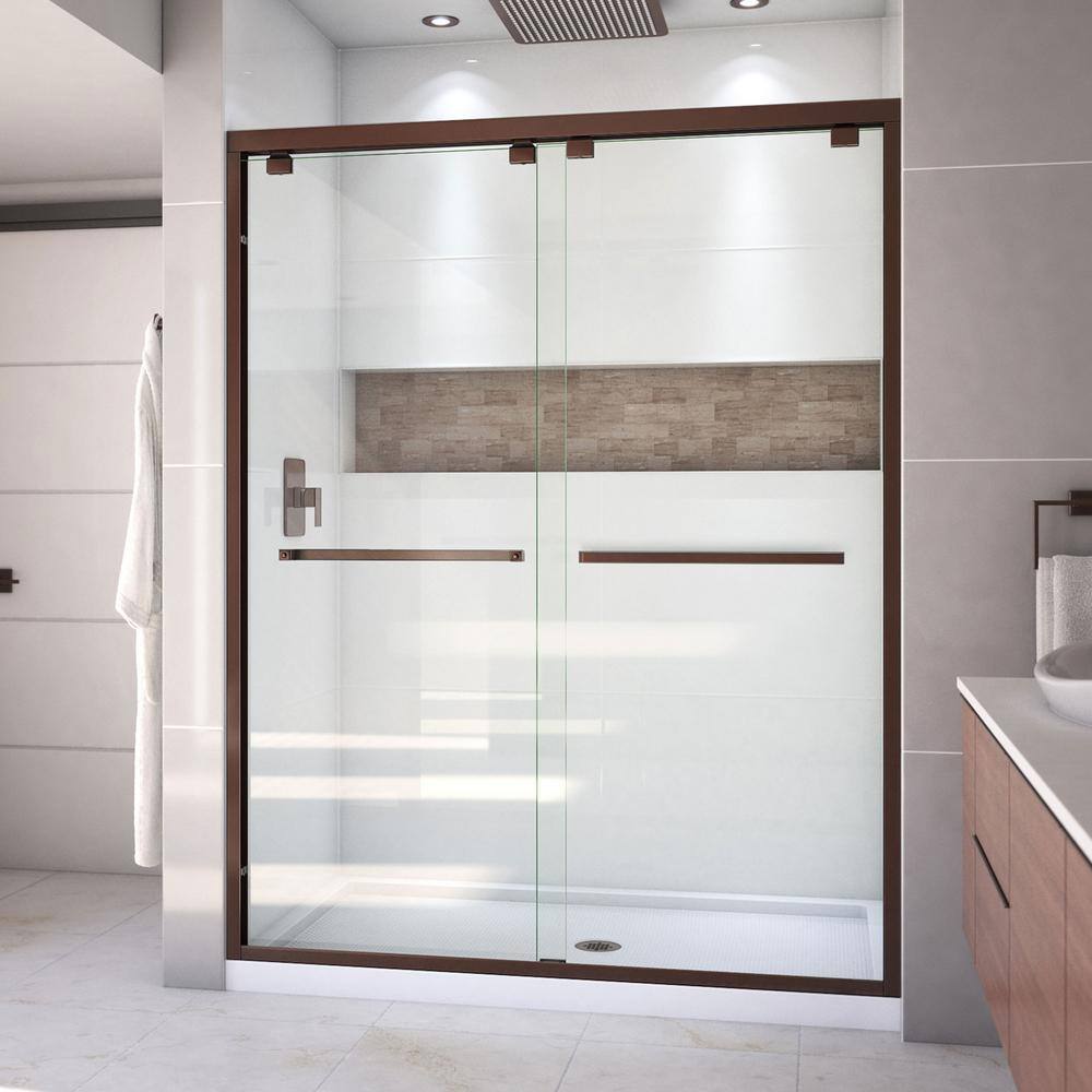 Encore 34 in. D x 60 in. W x 78.75 in. H Semi-Frameless Sliding Shower Door in Oil Rubbed Bronze with White Base price history on PriceWatchPro