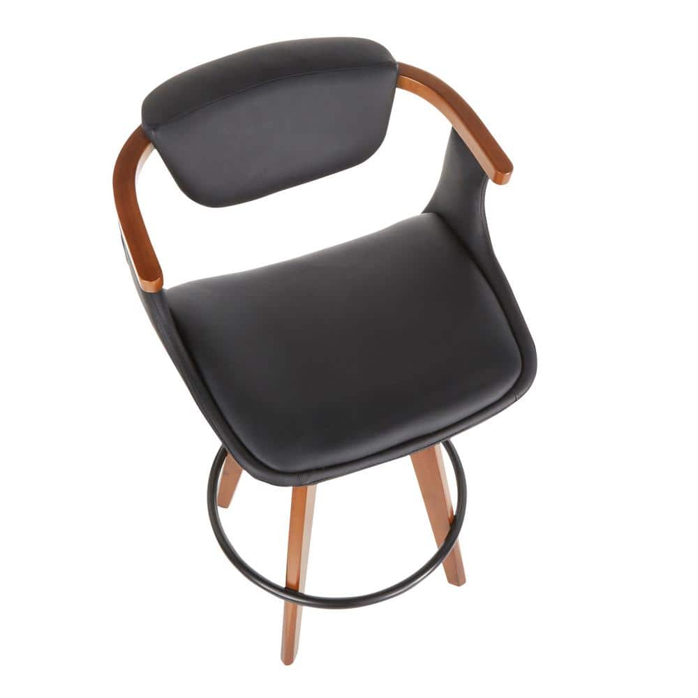Mid-Century Modern Swivel Counter Stool in Walnut & Black