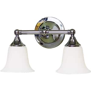 2-Light Indoor Brushed Nickel Bath or Vanity Light Wall Mount or Wall Sconce with Etched White Cased Glass Bell Shades