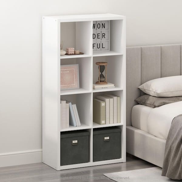 Simple 57.91 in. Tall White Wood 8-Cube Bookcase