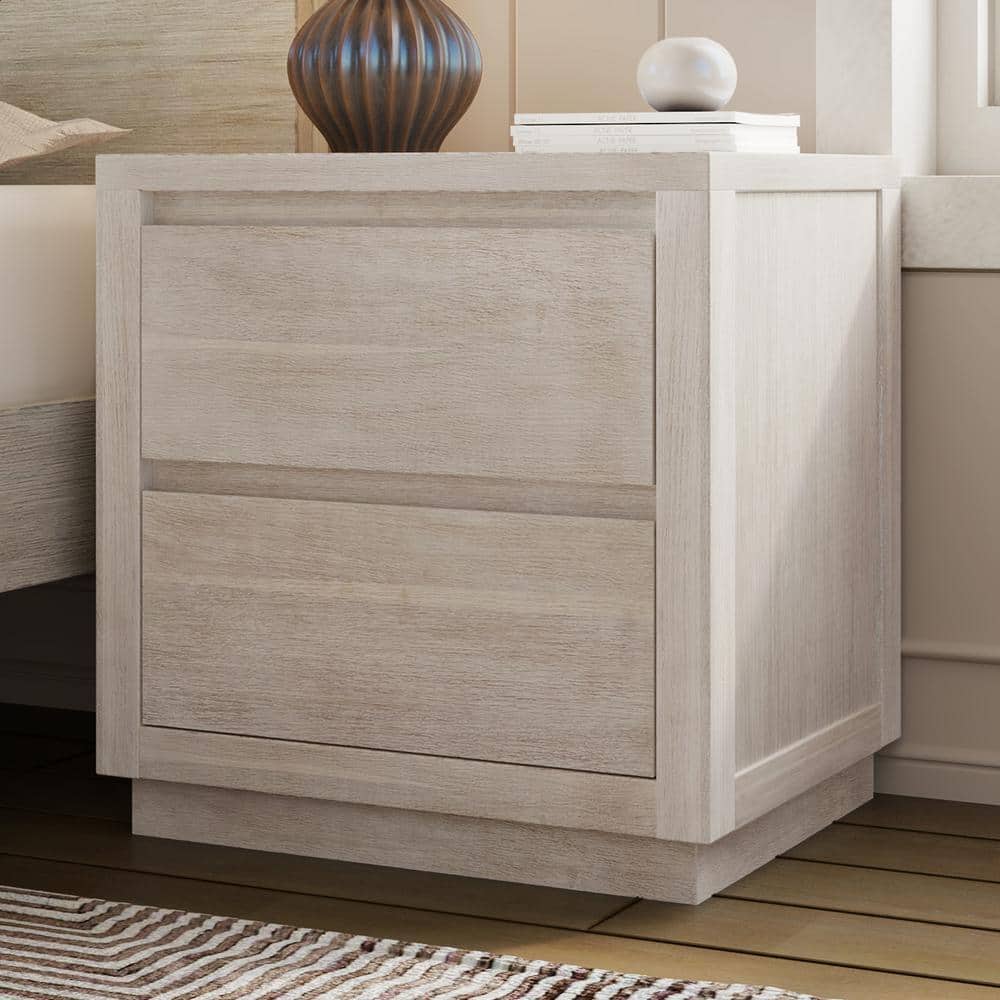 Harper & Bright Designs Modern Stone White 2-Drawer 19 in. Wide Nightstand with Cut-out Handles ...
