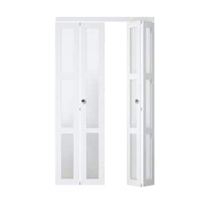48 in. x 80.5 in. 3-Lite Tempered Frosted Glass Solid Core White Finished Bi-Fold Door with Hardware