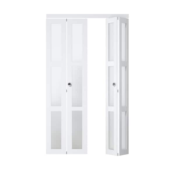 ARK DESIGN 48 in. x 80.5 in. 3-Lite Tempered Frosted Glass Solid Core White Finished Bi-Fold Door with Hardware