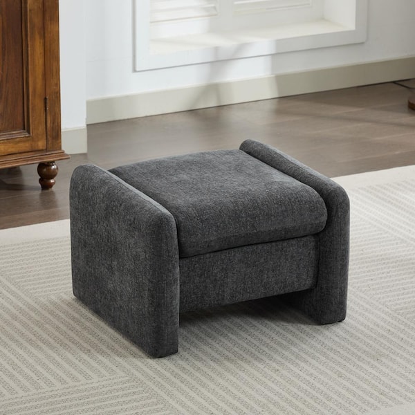 JEAREY Dark Grey Chenille Wood Comfort Outdoor and Indoor Ottoman for Couch and Accent Chair