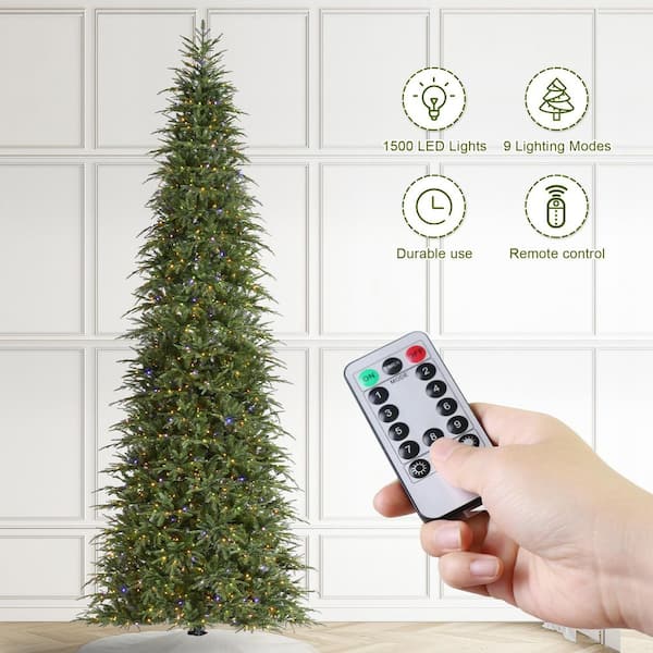 Glitzhome 15 ft. Pre-Lit Green Slim Fir Artificial Christmas Tree