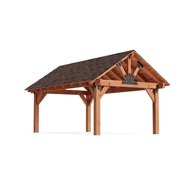 Pro Assembled Gable 14 ft. x 20 ft. Premium Heavy North American Timber Outdoor Patio Shade Pavilion with Solid Posts