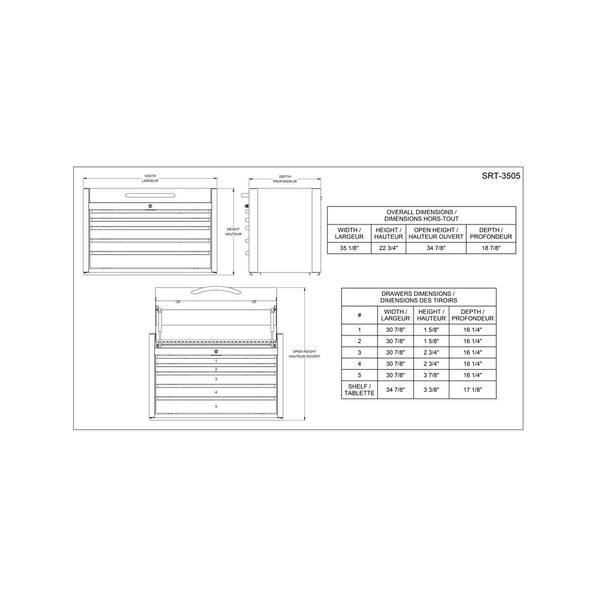 International - SHD Series 35 in. 5-Drawer Top Chest, Red