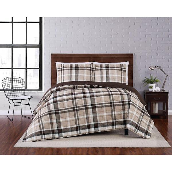 Truly Soft Paulette Plaid 2-Piece Taupe Twin XL Microfiber Quilt Set