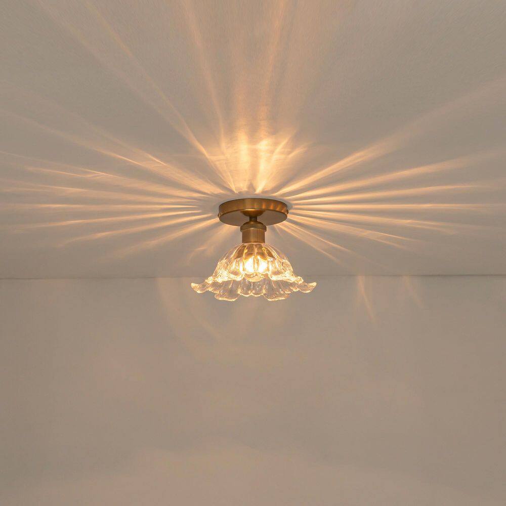 Allison 8.66 in. 1-Light Modern Dome Brushed Brass Clear Glass Semi-Flush Mount Ceiling Light for Foyer and Hallway price history on PriceWatchPro